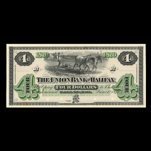Canada, Union Bank of Halifax, 4 dollars : 1 juin 1870