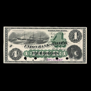 Canada, Union Bank of Halifax, 4 dollars : 1 juillet 1871