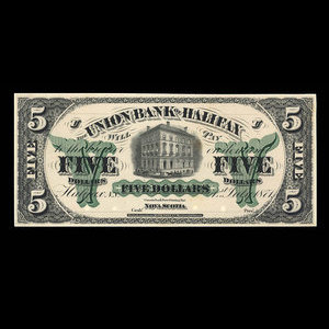 Canada, Union Bank of Halifax, 5 dollars : 1 juillet 1871