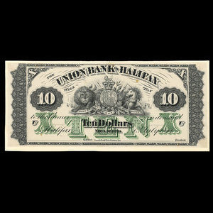 Canada, Union Bank of Halifax, 10 dollars : 1 juillet 1871