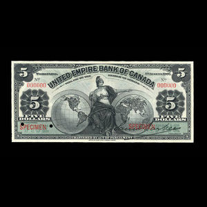 Canada, United Empire Bank of Canada, 5 dollars : 1 août 1906