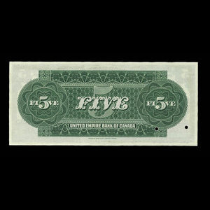 Canada, United Empire Bank of Canada, 5 dollars : 1 août 1906