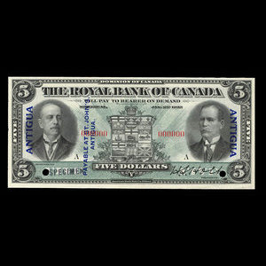Antigua, Banque Royale du Canada, 5 dollars : 2 janvier 1913