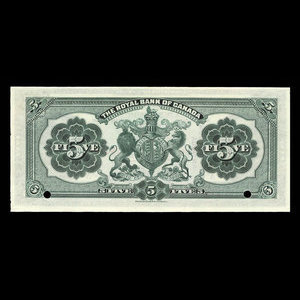 Antigua, Banque Royale du Canada, 5 dollars : 2 janvier 1913