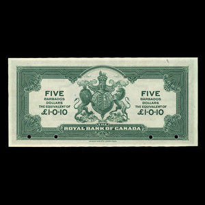 Barbade, Banque Royale du Canada, 5 dollars : 2 janvier 1920