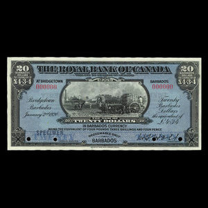 Barbade, Banque Royale du Canada, 20 dollars : 2 janvier 1920