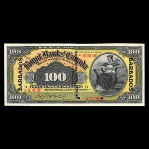 Barbade, Banque Royale du Canada, 100 dollars : 2 janvier 1909