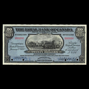 Guyane britannique, Banque Royale du Canada, 20 dollars : 2 janvier 1920