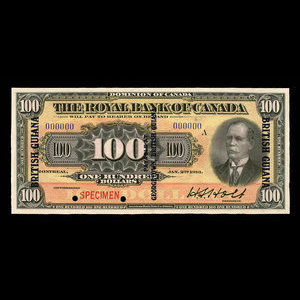 Guyane britannique, Banque Royale du Canada, 100 dollars : 2 janvier 1913