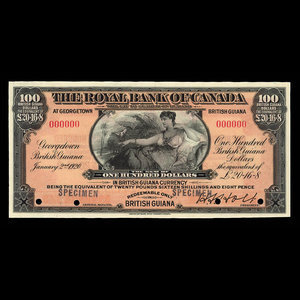 Guyane britannique, Banque Royale du Canada, 100 dollars : 2 janvier 1920