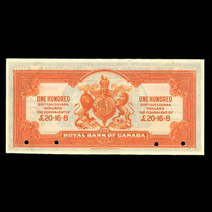 Guyane britannique, Banque Royale du Canada, 100 dollars : 2 janvier 1920
