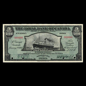 Grenada, Banque Royale du Canada, 5 dollars : 2 janvier 1920