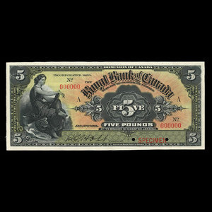 Jamaïque, Banque Royale du Canada, 5 livres(anglaise) : 2 janvier 1911