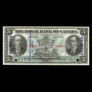 Saint-Kitts, Banque Royale du Canada, 5 dollars : 2 janvier 1913