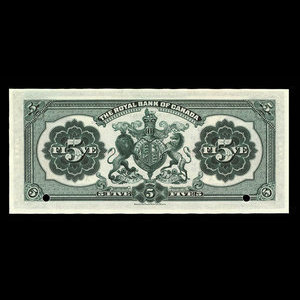 Saint-Kitts, Banque Royale du Canada, 5 dollars : 2 janvier 1913