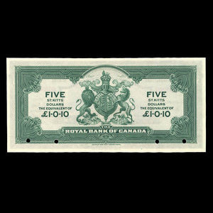 Saint-Kitts, Banque Royale du Canada, 5 dollars : 2 janvier 1920