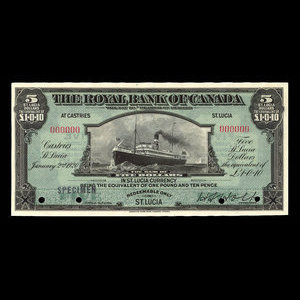 Sainte-Lucie, Banque Royale du Canada, 5 dollars : 2 janvier 1920