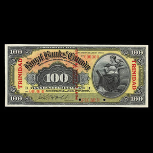 Trinité, Banque Royale du Canada, 100 dollars : 2 janvier 1909