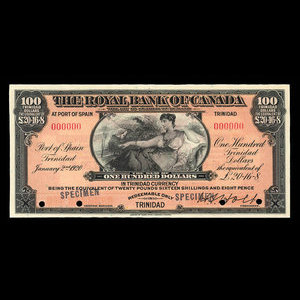 Trinité, Banque Royale du Canada, 100 dollars : 2 janvier 1920