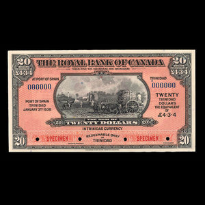 Trinité, Banque Royale du Canada, 20 dollars : 3 janvier 1938