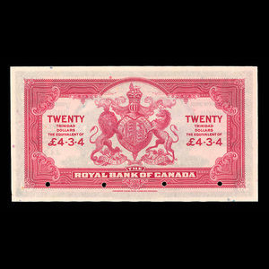 Trinité, Banque Royale du Canada, 20 dollars : 3 janvier 1938