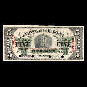 Trinité, Union Bank of Halifax, 5 dollars : 1 septembre 1904