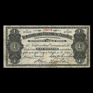 Canada, Terre-Neuve - Département des travaux publics, 1 dollar : 1904