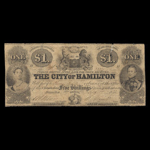 Canada, Ville d'Hamilton, 1 dollar : 1 septembre 1855