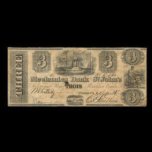 Canada, Mechanics Bank of St. John's, 3 piastres : 1 juin 1859