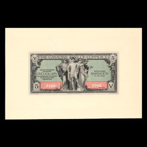 Barbade, Canadian Bank of Commerce, 5 dollars : 1 juillet 1940
