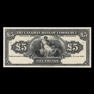 Jamaïque, Canadian Bank of Commerce, 5 livres(anglaise) : 1 juin 1938