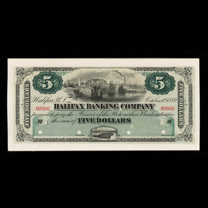 Canada, Halifax Banking Company, 5 dollars : 1 octobre 1880
