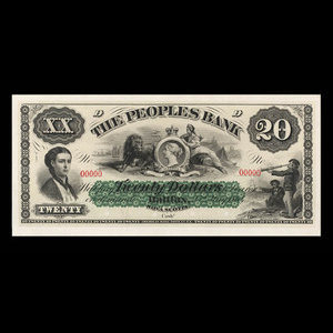 Canada, People's Bank of Halifax, 20 dollars : 25 mai 1864