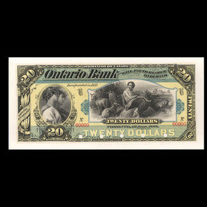 Canada, Ontario Bank, 20 dollars : 1 juin 1888
