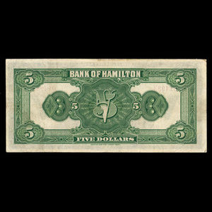 Canada, Bank of Hamilton, 5 dollars : 1 mars 1922