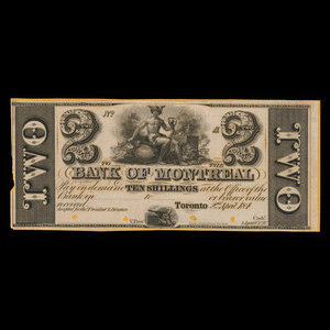 Canada, Banque de Montréal, 2 dollars : 2 avril 1844