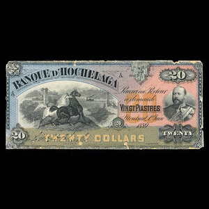 Canada, Banque d'Hochelaga, 20 piastres : 1 juin 1889