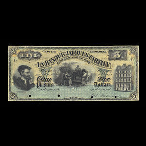 Canada, Banque Jacques-Cartier, 5 piastres : 1 juin 1889