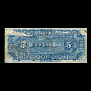 Canada, Banque Jacques-Cartier, 5 piastres : 1 juin 1889