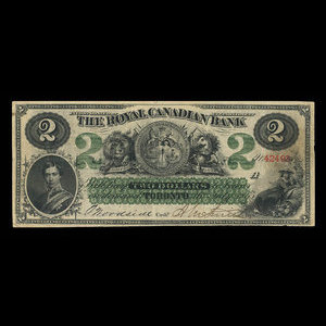 Canada, Royal Canadian Bank, 2 dollars : 26 juillet 1865