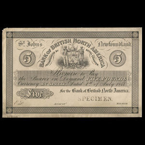 Canada, Bank of British North America, 5 livres(anglaise) : 1 juillet 1847