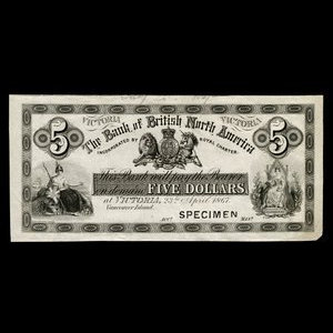 Canada, Bank of British North America, 5 dollars : 23 avril 1867