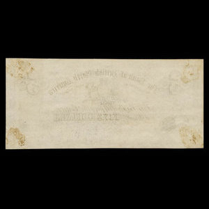 Canada, Bank of British North America, 5 dollars : 8 avril 1872