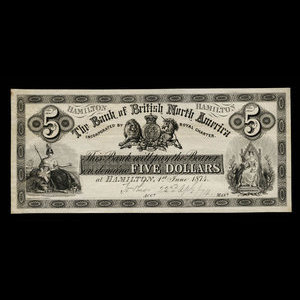 Canada, Bank of British North America, 5 dollars : 1 juin 1874