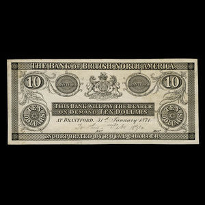 Canada, Bank of British North America, 10 dollars : 31 janvier 1871