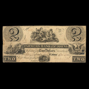 Canada, Farmers Bank of St. Johns, 2 dollars : 4 décembre 1837