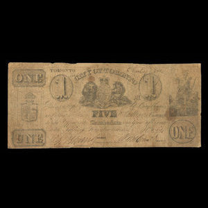Canada, Ville de Toronto (Ontario), 1 dollar : 5 juillet 1847