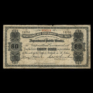 Canada, Terre-Neuve - Département des travaux publics, 80 cents : 1903