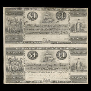 Canada, Bank of British North America, 4 dollars : 1 janvier 1853