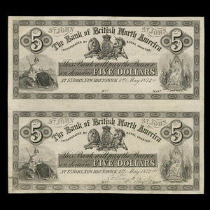 Canada, Bank of British North America, 5 dollars : 1 mai 1872